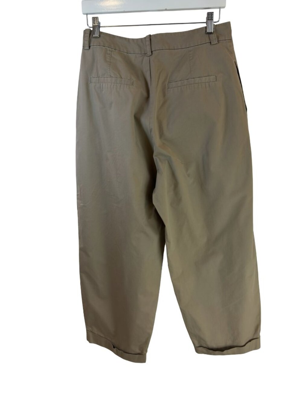 Zara Khaki Chino Pleated Cuffed Wide Leg High Rise Pants Size Large - Picture 4 of 10